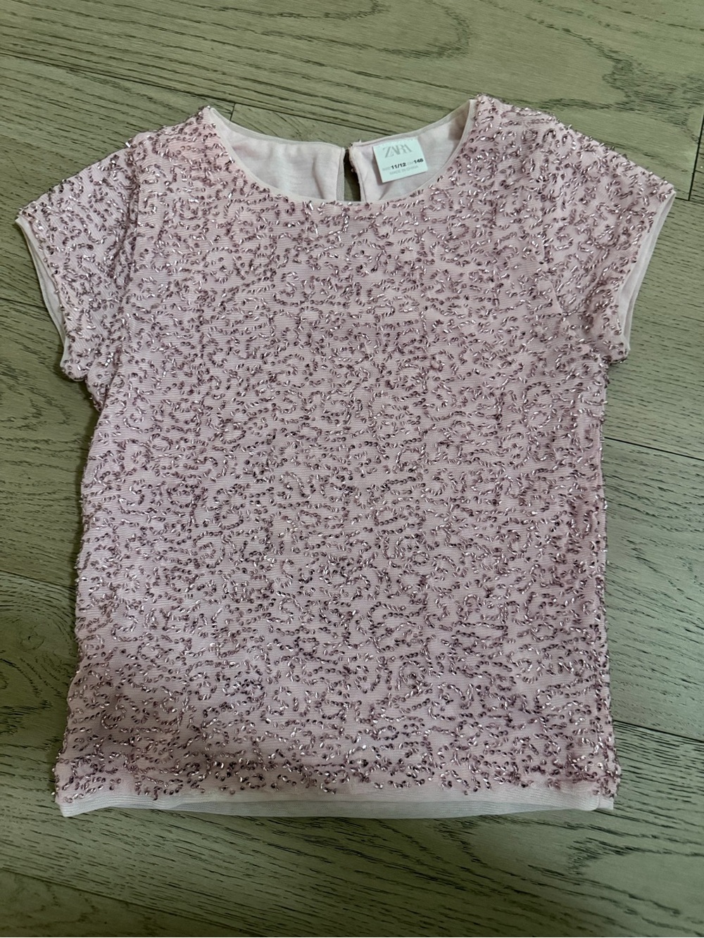 Kids Zara Light Pink Sequin-Embellished Short Sleeve Top